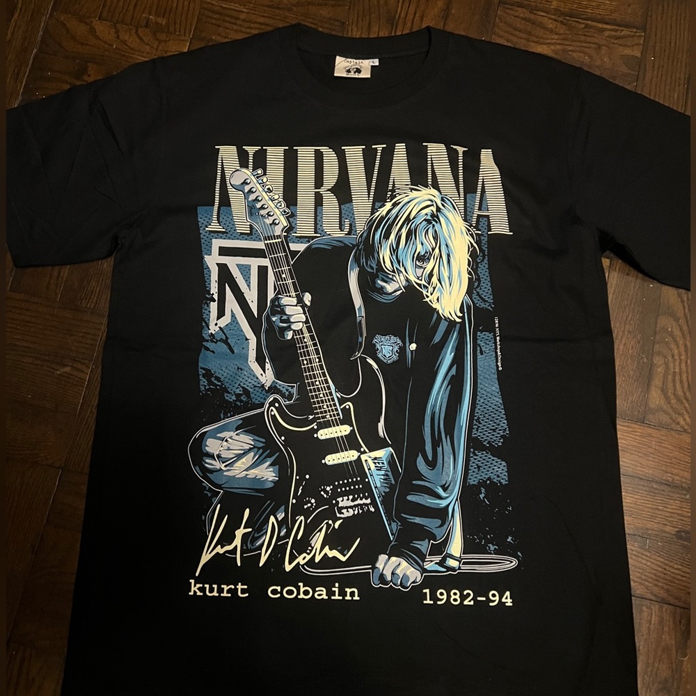 Vintage Kurt Cobain Nirvana signed T-shirt Black Short Sleeve mens Sz large